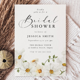 Modern White Floral Bridal Shower Invitation