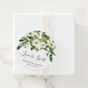 Modern White Floral Elegant Wedding Favour Tags