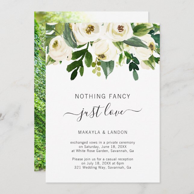 Modern White Floral Elegant Wedding Reception Invitation (Front/Back)