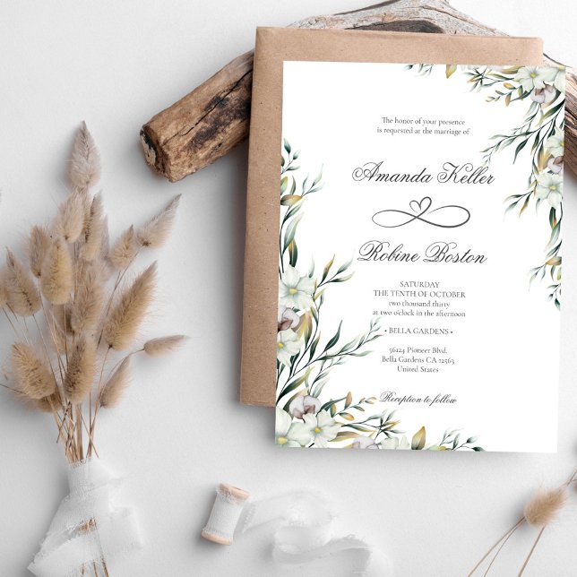 Modern White Floral Eucalyptus Wedding Invitation (Creator Uploaded)