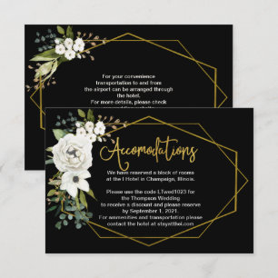 Modern White Floral Gold Wedding Accomodations  Enclosure Card