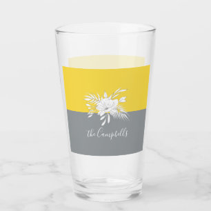 Modern White Floral on Colorblock Personalized Glass