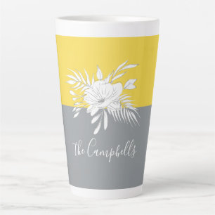 Modern White Floral on Colorblock Personalized   Latte Mug