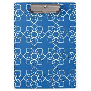 Modern White Floral Pattern On Blue Clipboard
