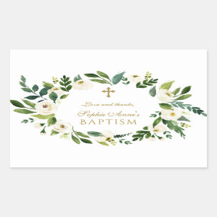 Modern White Floral Peonies Wreath Baptism Sticker