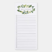 Modern White Floral Personalized Magnetic Notepad (Front)