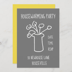 Modern white flower simple housewarming Party Invitation