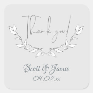 Modern White Flowers on Grey Square Sticker