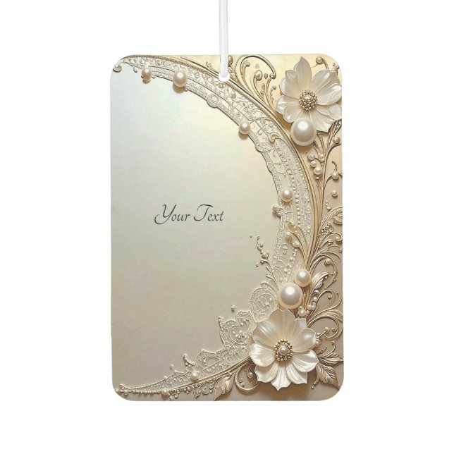 Modern White Flowers Pearls Air Freshener (Front)