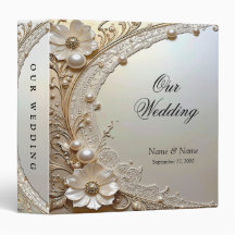 Modern White Flowers Pearls Album Binder