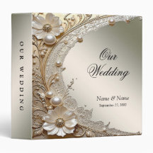 Modern White Flowers Pearls Album Binder