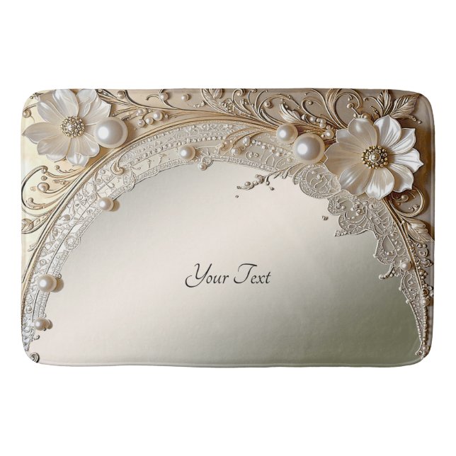 Modern White Flowers Pearls Bath Mat (Front)
