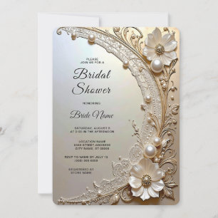 Modern White Flowers Pearls Bridal Shower Invitation