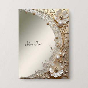 Modern White Flowers Pearls Button