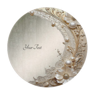 Modern White Flowers Pearls Cutting Board