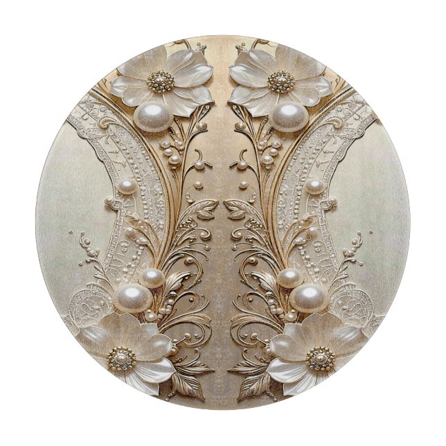 Modern White Flowers Pearls Cutting Board (Front)