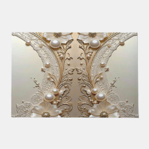 Modern White Flowers Pearls Doormat