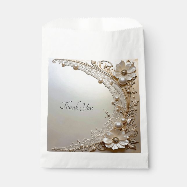 Modern White Flowers Pearls Favor Bag (Front)