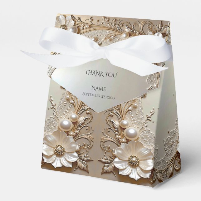 Modern White Flowers Pearls Favor Box (Front Side)