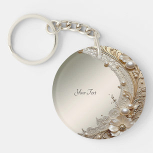 Modern White Flowers Pearls Keychain