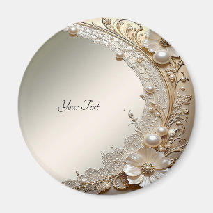 Modern White Flowers Pearls Magnet