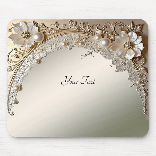 Modern White Flowers Pearls Mousepad (Front)