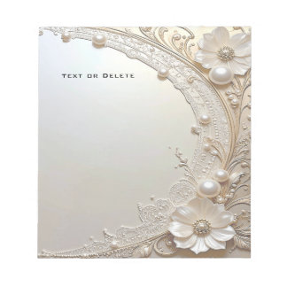 Modern White Flowers Pearls Notepad