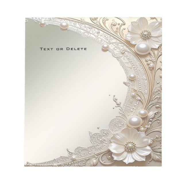 Modern White Flowers Pearls Notepad (Front)