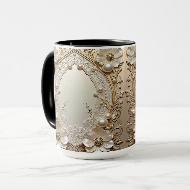 Modern White Flowers Pearls Pearls Mug (Front Left)