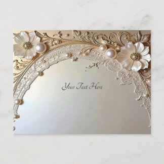 Modern White Flowers Pearls Postcard