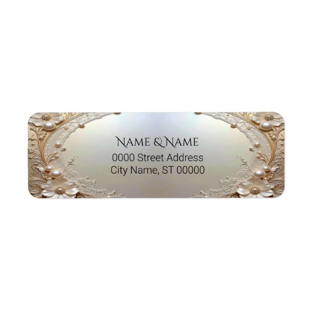 Modern White Flowers Pearls Return Address Label (Front)