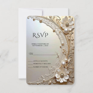 Modern White Flowers Pearls RSVP Card