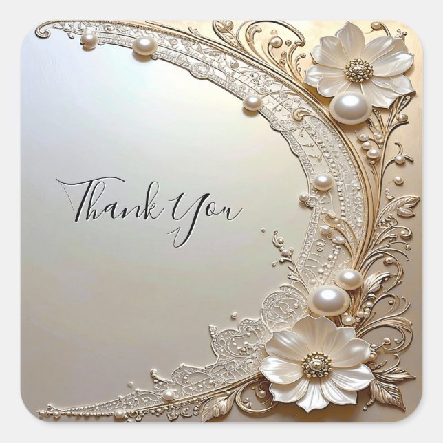 Modern White Flowers Pearls Sticker (Front)