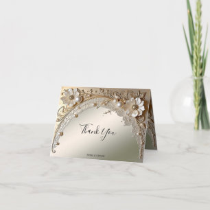 Modern White Flowers Pearls Thank You Card