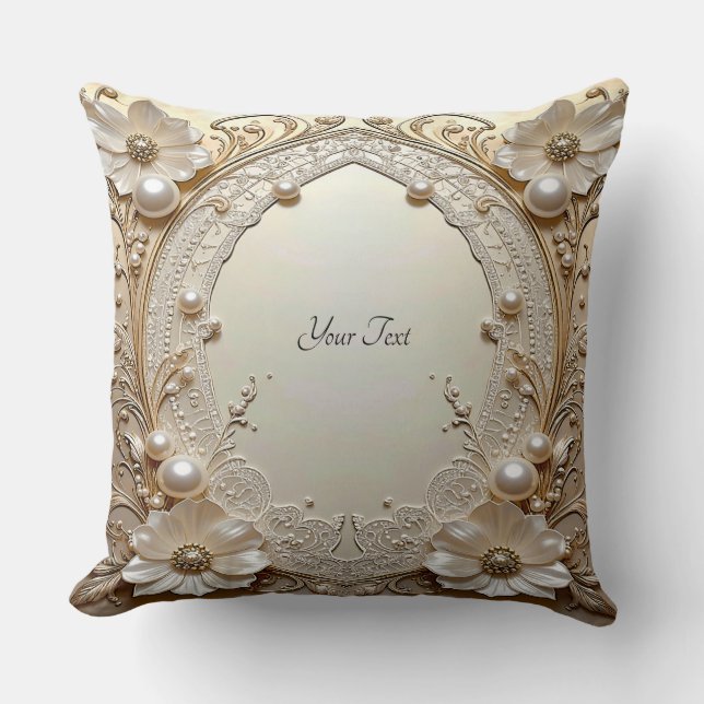Modern White Flowers Pearls Throw Pillow (Front)