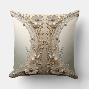 Modern White Flowers Pearls Throw Pillow