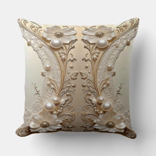 Modern White Flowers Pearls Throw Pillow