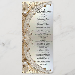 Modern White Flowers Pearls Wedding Program