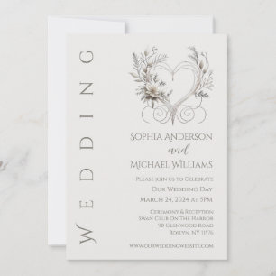 Modern White Flowers with a Heart Wedding Invitation