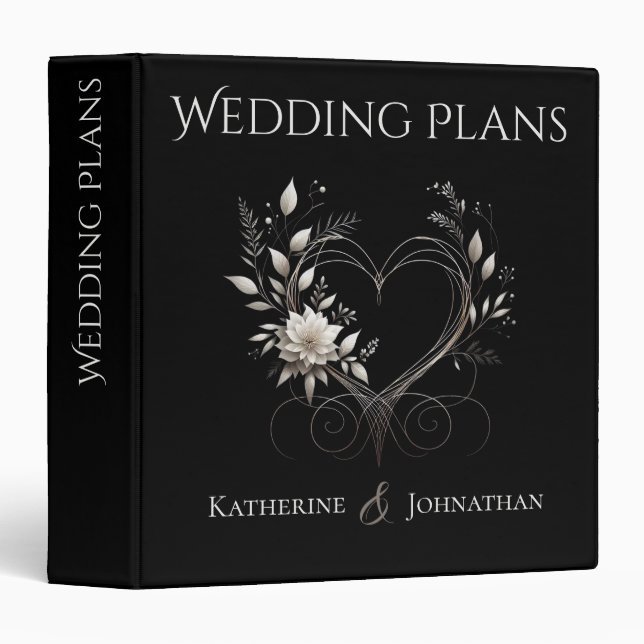 Modern White Flowers with a Heart-Wedding Plans- Binder (Front/Spine)
