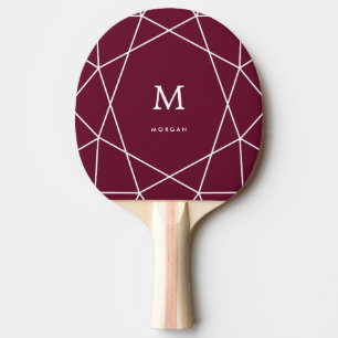 Modern White Geometric and Monogram   Merlot Ping Pong Paddle