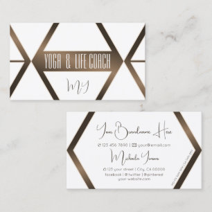Modern White Geometric Brown Shimmer with Monogram Business Card
