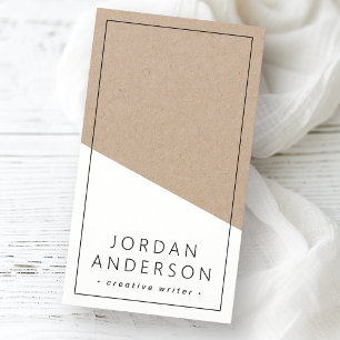Modern white geometric Kraft paper business card