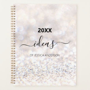 Modern white glitter script name planner