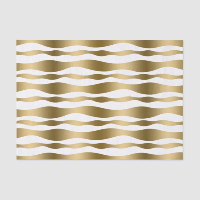 Modern White & Gold Abstract Zebra Stripes Tissue Paper (Front)