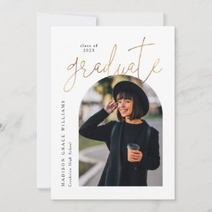 Modern White Gold Arch Graduation  Invitation