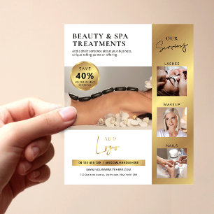 Modern White & Gold Beauty Salon Logo Marketing Flyer