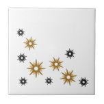 Modern White Gold & Black Starburst Design Tile<br><div class="desc">Mid-century modern inspired design featuring vintage retro gold and black starbursts in an organic design on a white background. Simple,  clean modern design.</div>