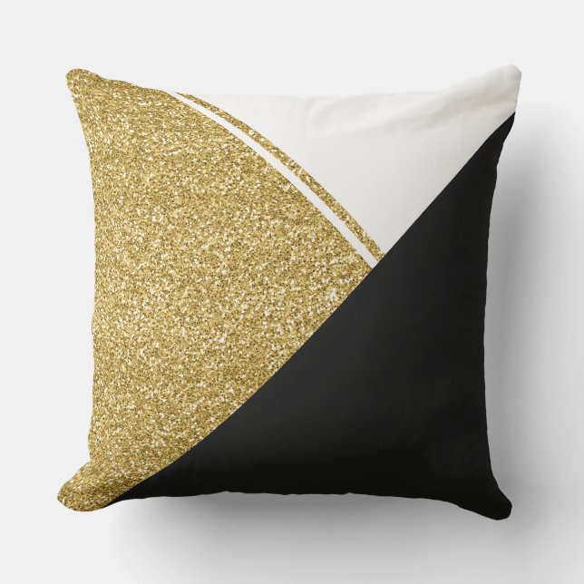 Modern White Gold Black triangle Throw Pillow (Front)