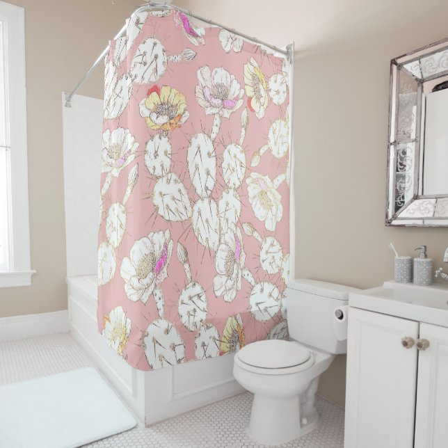 Modern White Gold Blush Pink Catus Floral Pattern (In Situ)